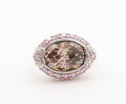 925 Sterling Silver Vintage Ring JUDITH RIPKA Smoky Quartz & CZ  Sz 8  RG36556