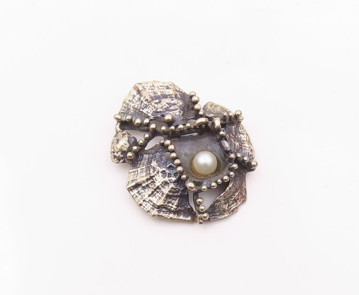 ANSON 925 Sterling Silver   Vintage Cultured Pearl Oxidized Pendant  PT18290