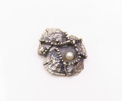 ANSON 925 Sterling Silver   Vintage Cultured Pearl Oxidized Pendant  PT18290