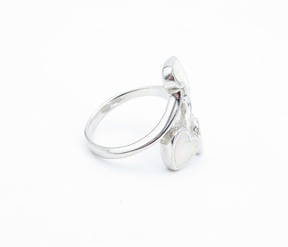 925 Sterling Silver Fire Opal Love Hearts Bypass Band Ring Sz 6.5 RG7923