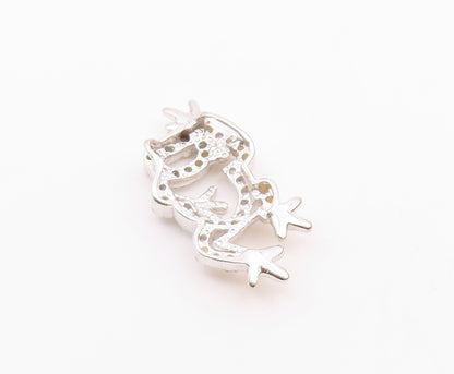 925 Sterling Silver  Vintage Cubic Zirconia Two Tone Frog Pendant  PT17543