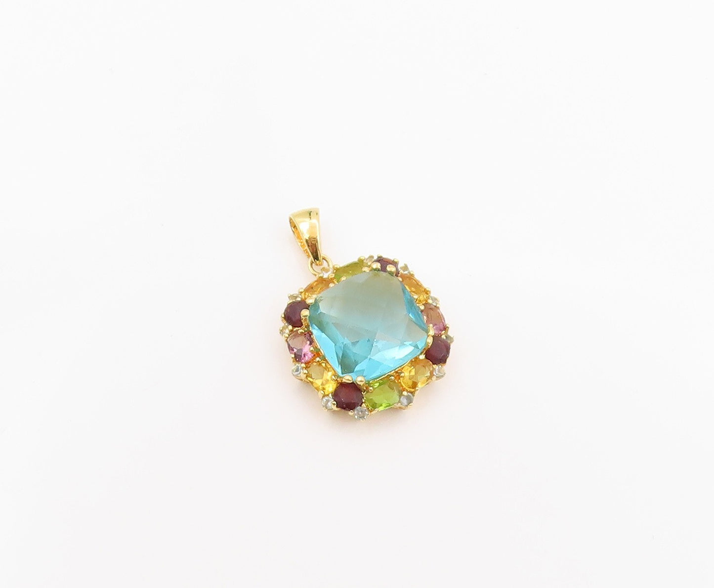 925 Sterling Silver Vintage Pendant Gold Plated Multi Gemstone Charm  PT26213