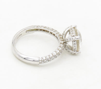 925 Sterling Silver  Shiny Cubic Zirconia Solitaire Accent Ring Sz 6  RG16815