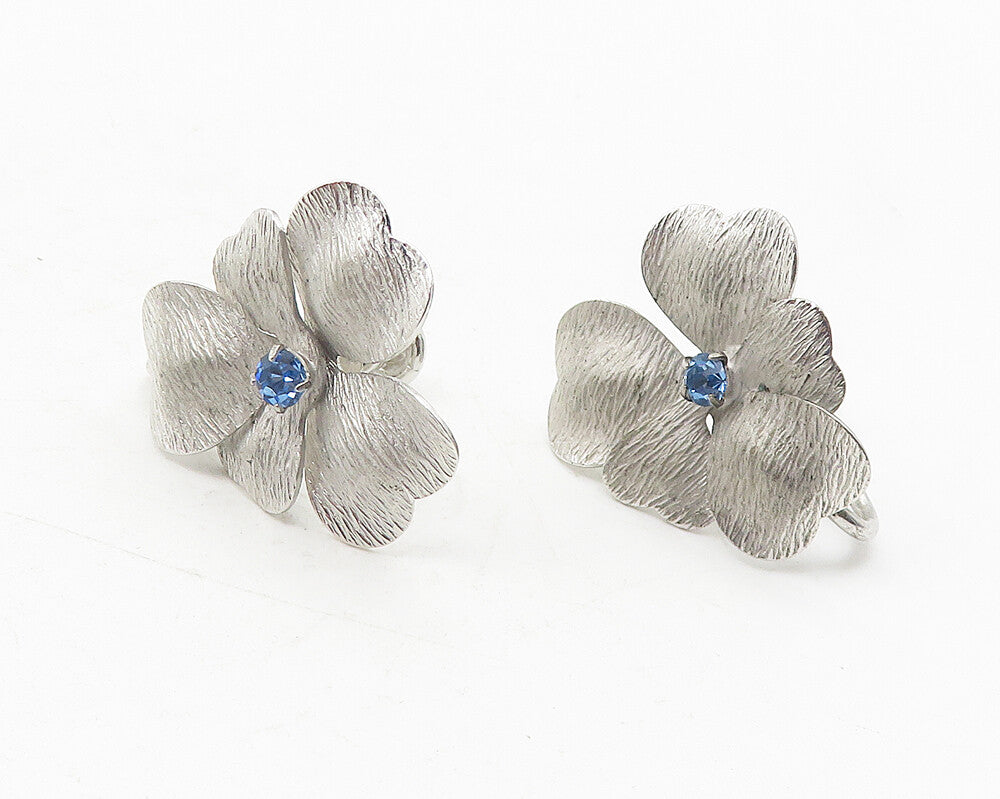 CARLART 925 Silver  Vintage Blue Topaz Flower Non Pierce Earrings  EG6175