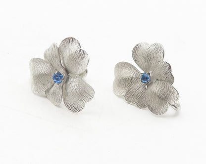 CARLART 925 Silver  Vintage Blue Topaz Flower Non Pierce Earrings  EG6175