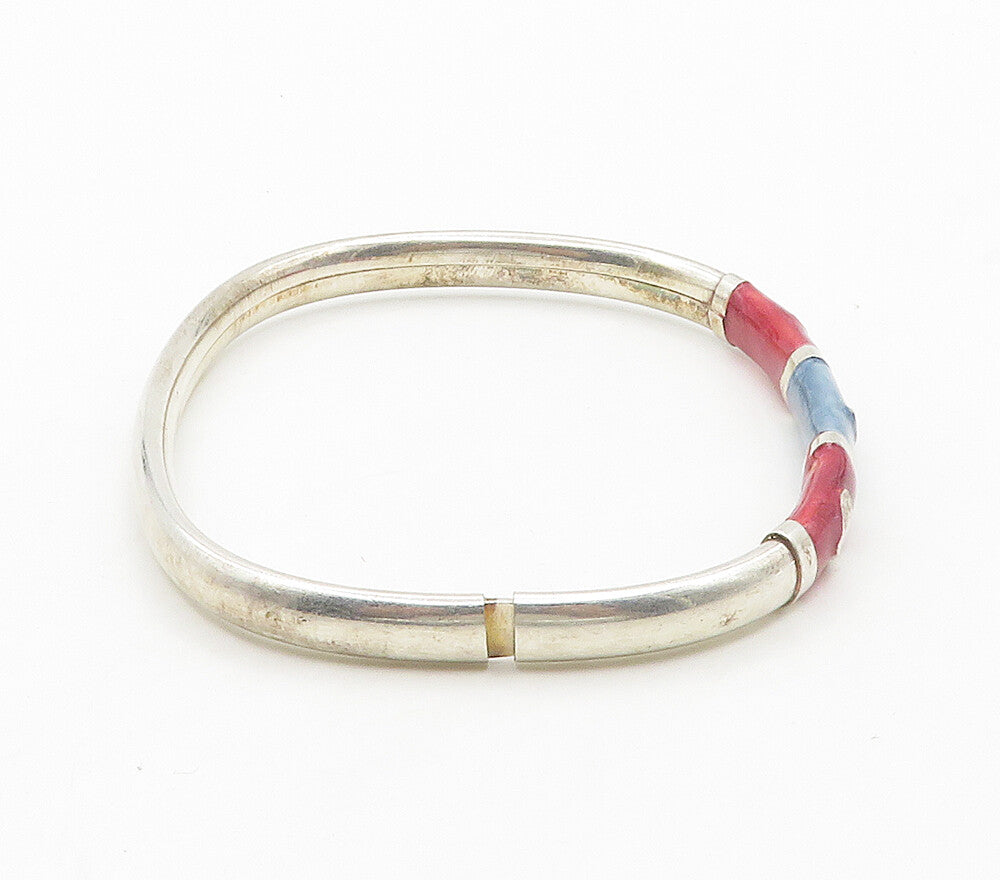 925 Sterling Silver  Vintage Enamel Love Heart Star Bangle Bracelet  BT6167