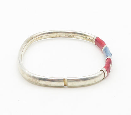 925 Sterling Silver  Vintage Enamel Love Heart Star Bangle Bracelet  BT6167