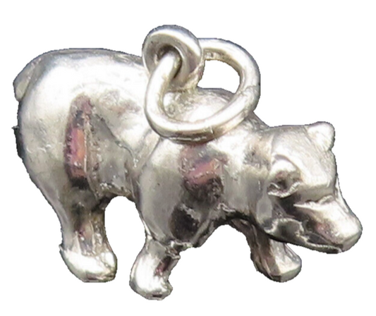925 Sterling Silver  Vintage Sculpted Polar Bear Charm Pendant  PT20959