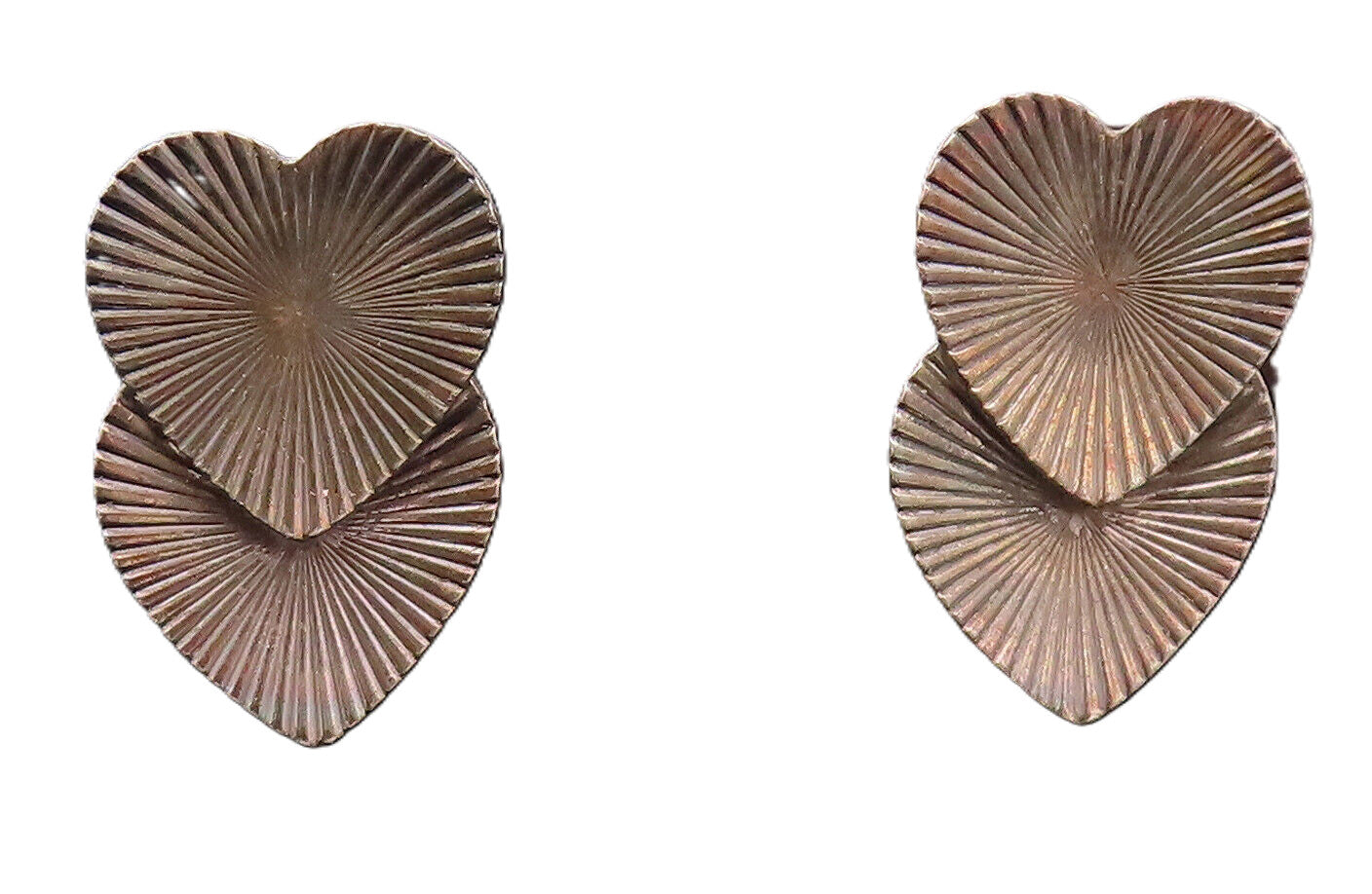 BEAN 925 Silver  Vintage Carved Double Heart Stencil Cutout Earrings  EG12468