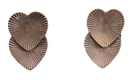 BEAN 925 Silver  Vintage Carved Double Heart Stencil Cutout Earrings  EG12468