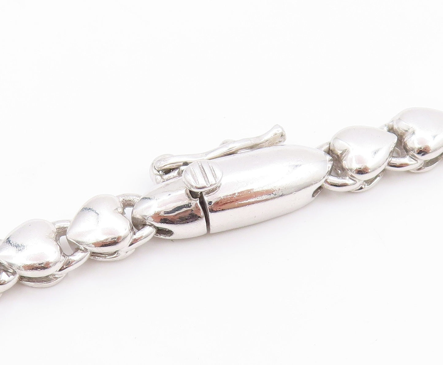 925 Sterling Silver Vintage Necklace Clustered CZ Solid Love Heart Chain  NE4658