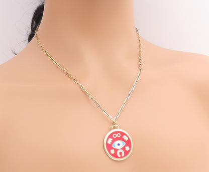 925 Sterling Silver Vintage Necklace Gold Plated CZ Good Luck Medallion  NE4928