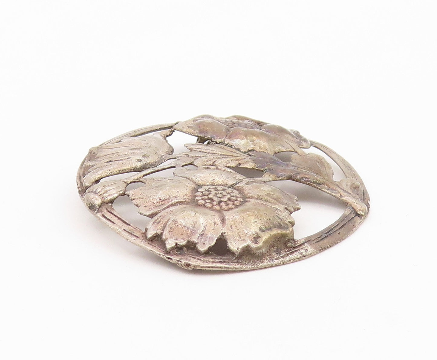 925 Sterling Silver  Vintage Antique Dark Tone Flowers Brooch Pin  BP3937
