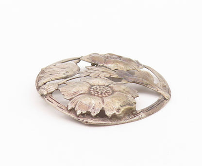 925 Sterling Silver  Vintage Antique Dark Tone Flowers Brooch Pin  BP3937