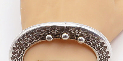 925 Sterling Silver  Vintage Chiseled Pattern Shiny Bangle Bracelet  BT3005