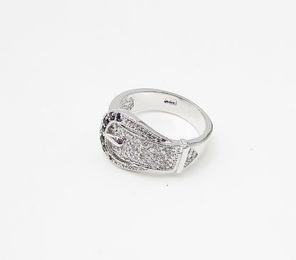 925 Silver  Sapphire & White Cubic Zirconia Belt Style Band Ring Sz 7  RG3431
