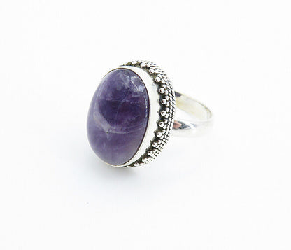 925 Sterling Silver  Cabochon Cut Amethyst Oval Cocktail Ring Sz 9  RG7750