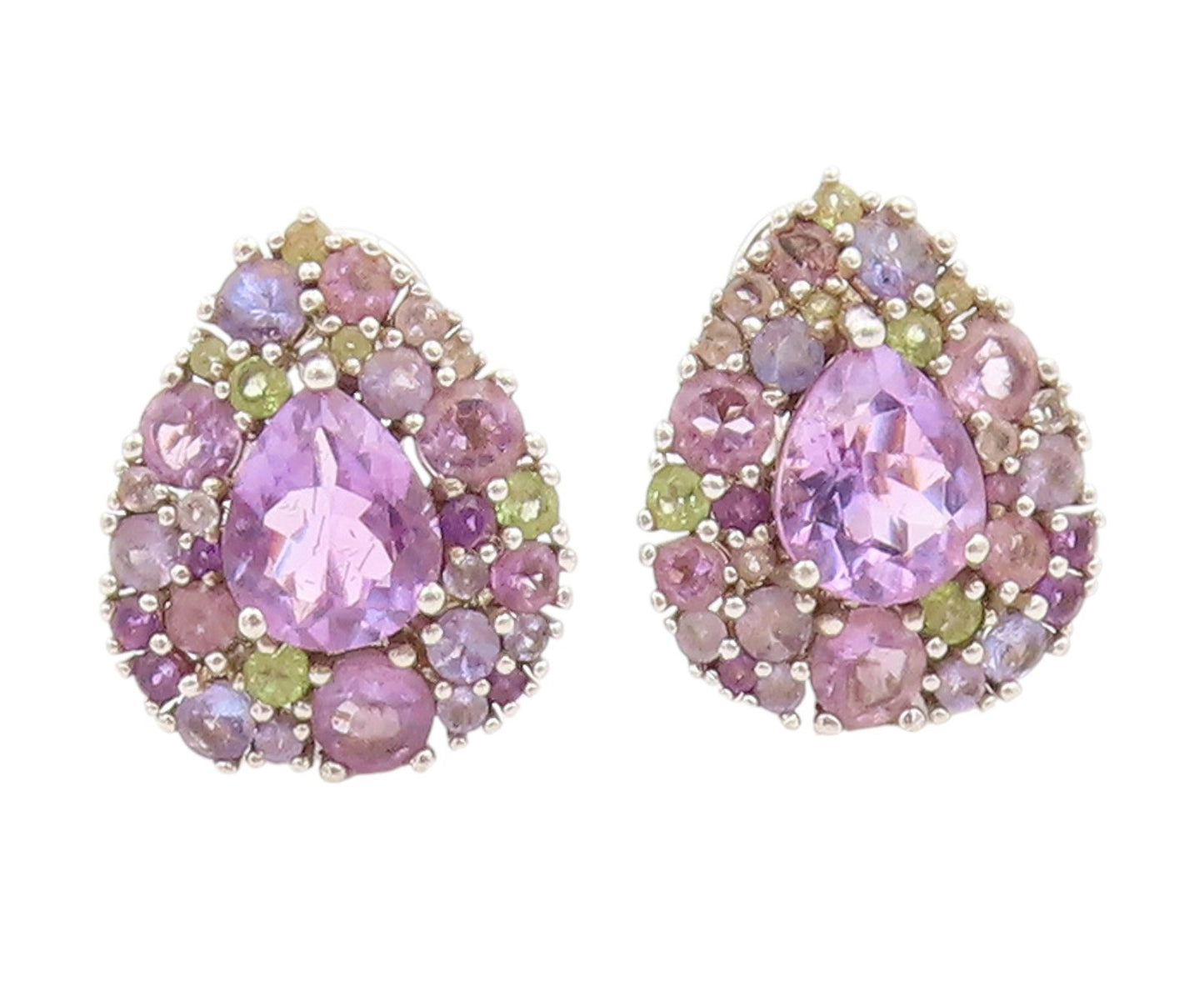 925 Sterling Silver Vintage Earrings Muti Gemstone Teardrop Cluster Stud EG13769