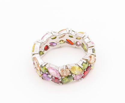 925 Sterling Silver Vintage Ring Multi Gemstone Eternity Band  Sz 12  RG36440