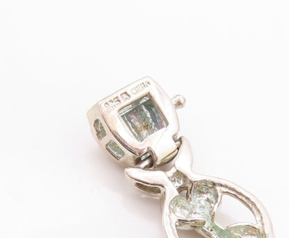 925 Sterling Silver Vintage Bracelet Oval Topaz Knotted Links Cutout  BT11199