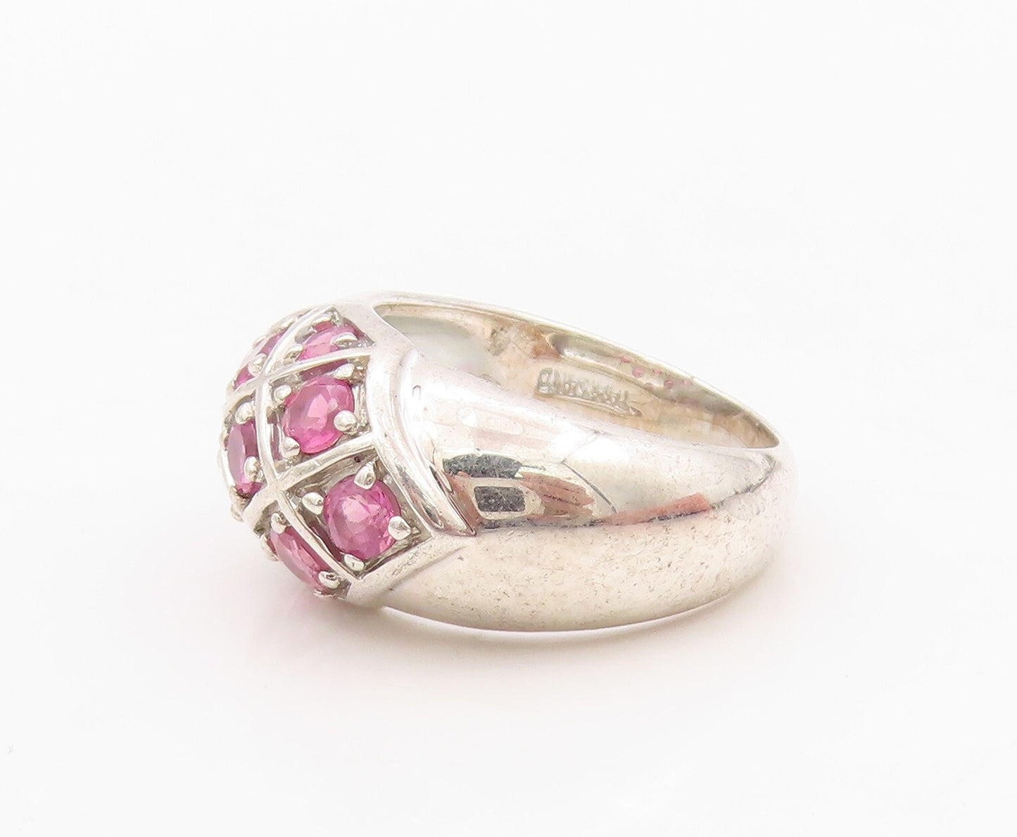 925 Sterling Silver Vintage Ring Pink Round CZ Box Carved Inlay  Sz 6  RG32025