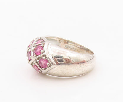 925 Sterling Silver Vintage Ring Pink Round CZ Box Carved Inlay  Sz 6  RG32025
