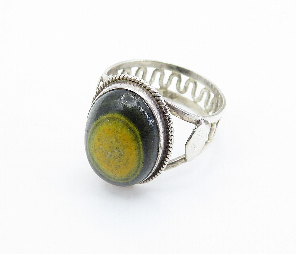 925 Sterling Silver  Cabochon Cut Agate Swirl Band Cocktail Ring Sz 8  RG8147