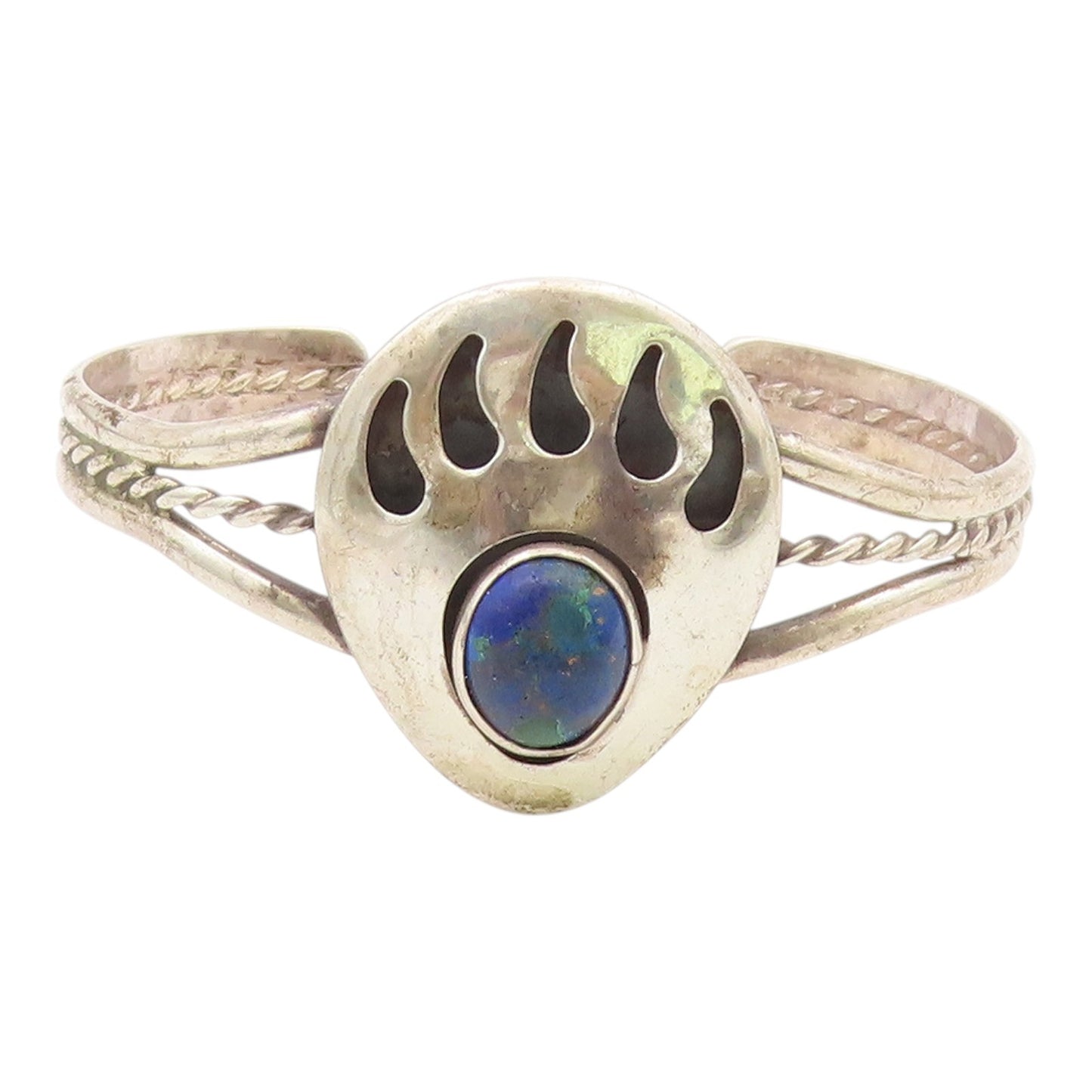 NAVAJO 925 Sterling Silver Vintage Chrysocolla Paw Print Cuff Bracelet BT9650