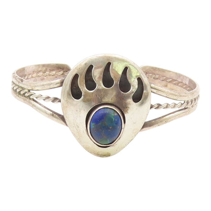 NAVAJO 925 Sterling Silver Vintage Chrysocolla Paw Print Cuff Bracelet BT9650