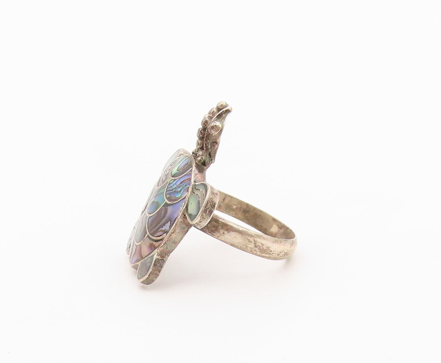 925 Sterling Silver Vintage Ring Classic Abalone Inlay Turtle Band Sz 8 RG36614