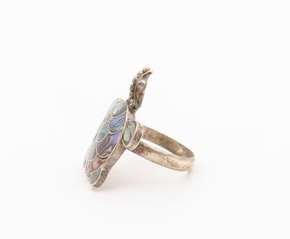 925 Sterling Silver Vintage Ring Classic Abalone Inlay Turtle Band Sz 8 RG36614