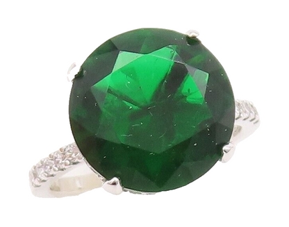 925 Sterling Silver Vintage Ring Minimalist Round Green Halo CZ  Sz 7.5 RG29517