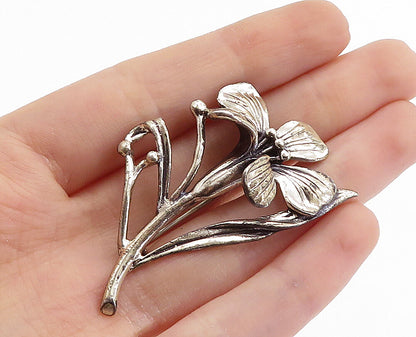 JEWELART 925 Silver Vintage Shiny Sculpted Flower Motif Brooch Pin BP2657