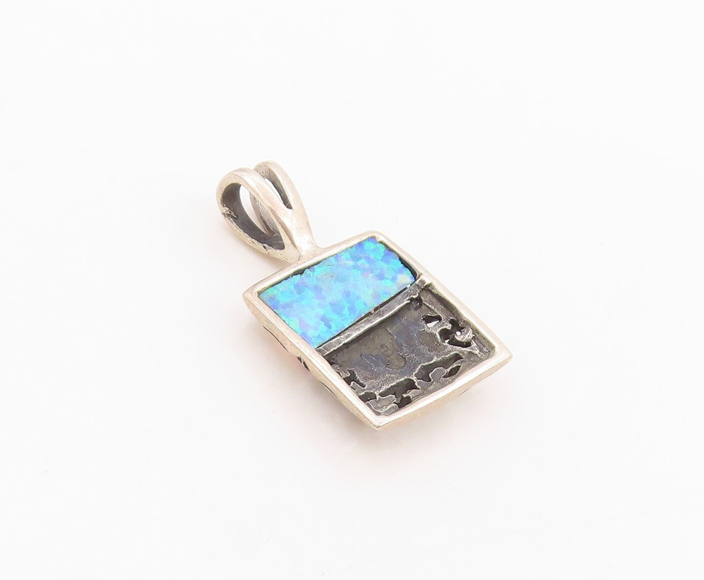 925 Sterling Silver Vintage Pendant Fire Opal Jerusalem Skyline Charm  PT26228