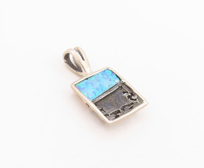 925 Sterling Silver Vintage Pendant Fire Opal Jerusalem Skyline Charm  PT26228
