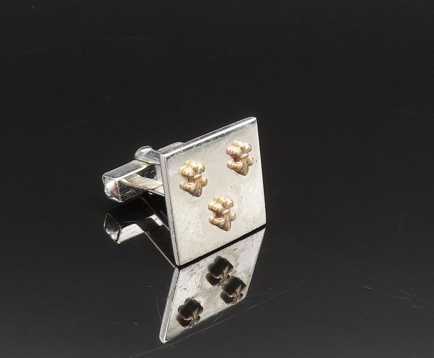 SWANK 925 Silver  Vintage Two Tone Fleur De Lis Shiny Square Cufflinks  TR3357