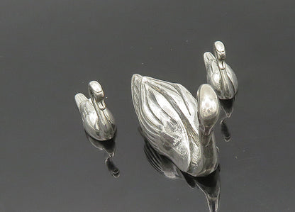 925 Sterling Silver  Vintage Shiny Mother Swan & Babies Trinket Set  TR2853
