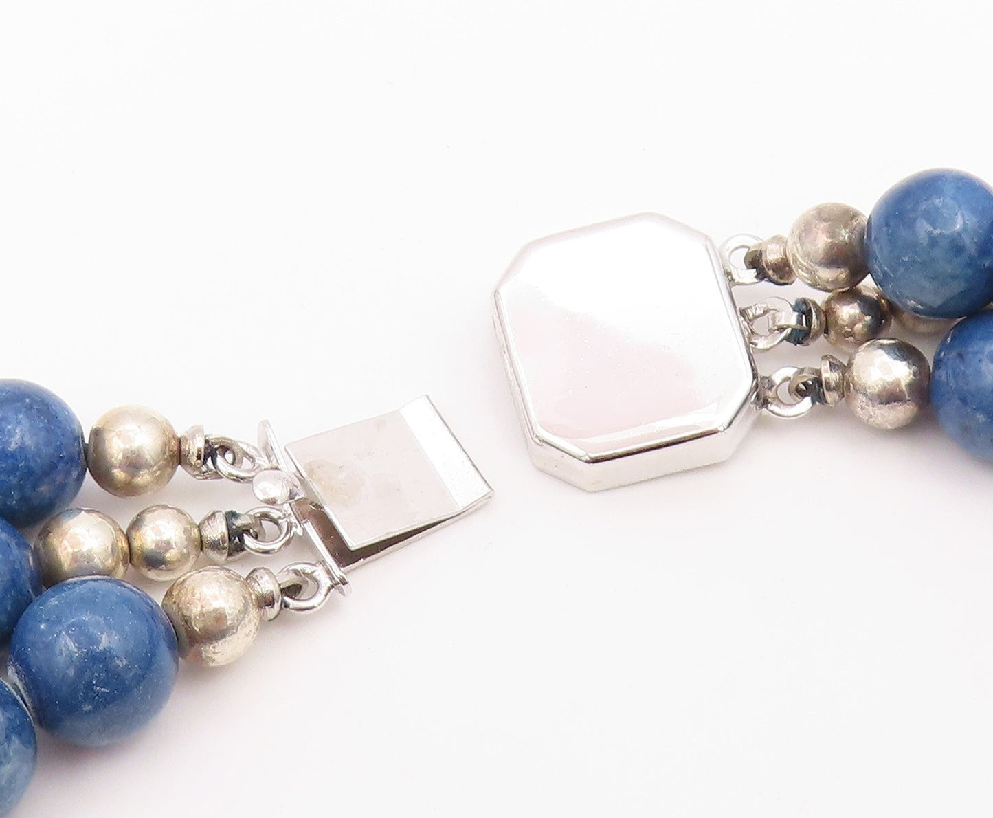 925 Sterling Silver Vintage Gemstone Beads Fluted Abstract Necklace  NE3971
