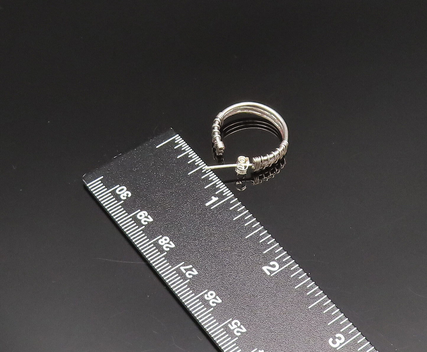 925 Sterling Silver  Vintage Wire Wrapped Three Rows Hoop Earrings  EG11769