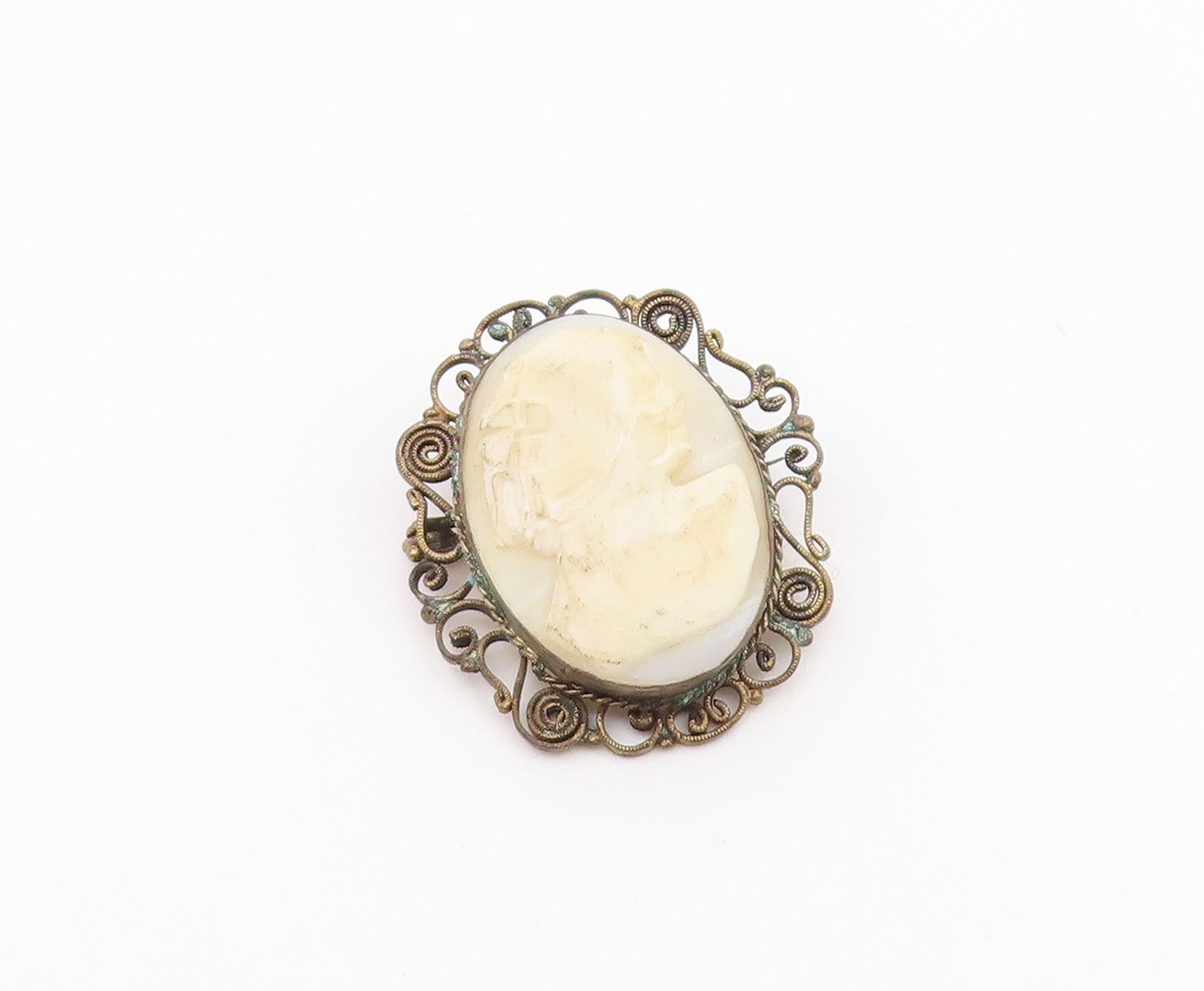 925 Sterling Silver  Vintage Antique Carved Woman Cameo Brooch Pin  BP8963