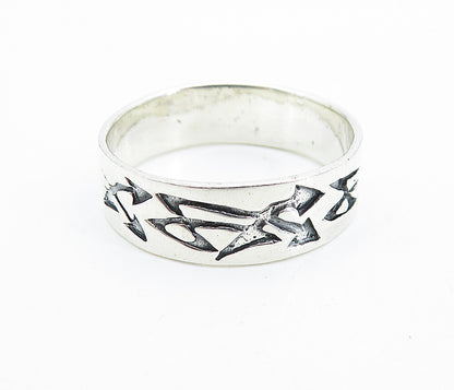 925 Sterling Silver  Vintage Shiny Arrow Detail Band Ring Sz 12.5  RG7315