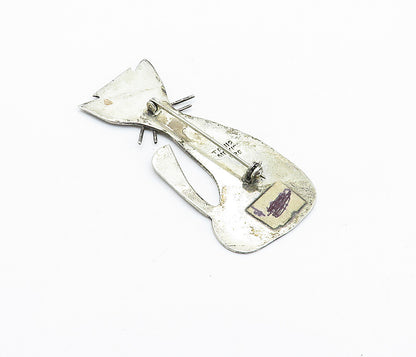 MEXICO 925 Sterling Silver  Vintage Etched Sitting Cat Motif Brooch Pin BP2158