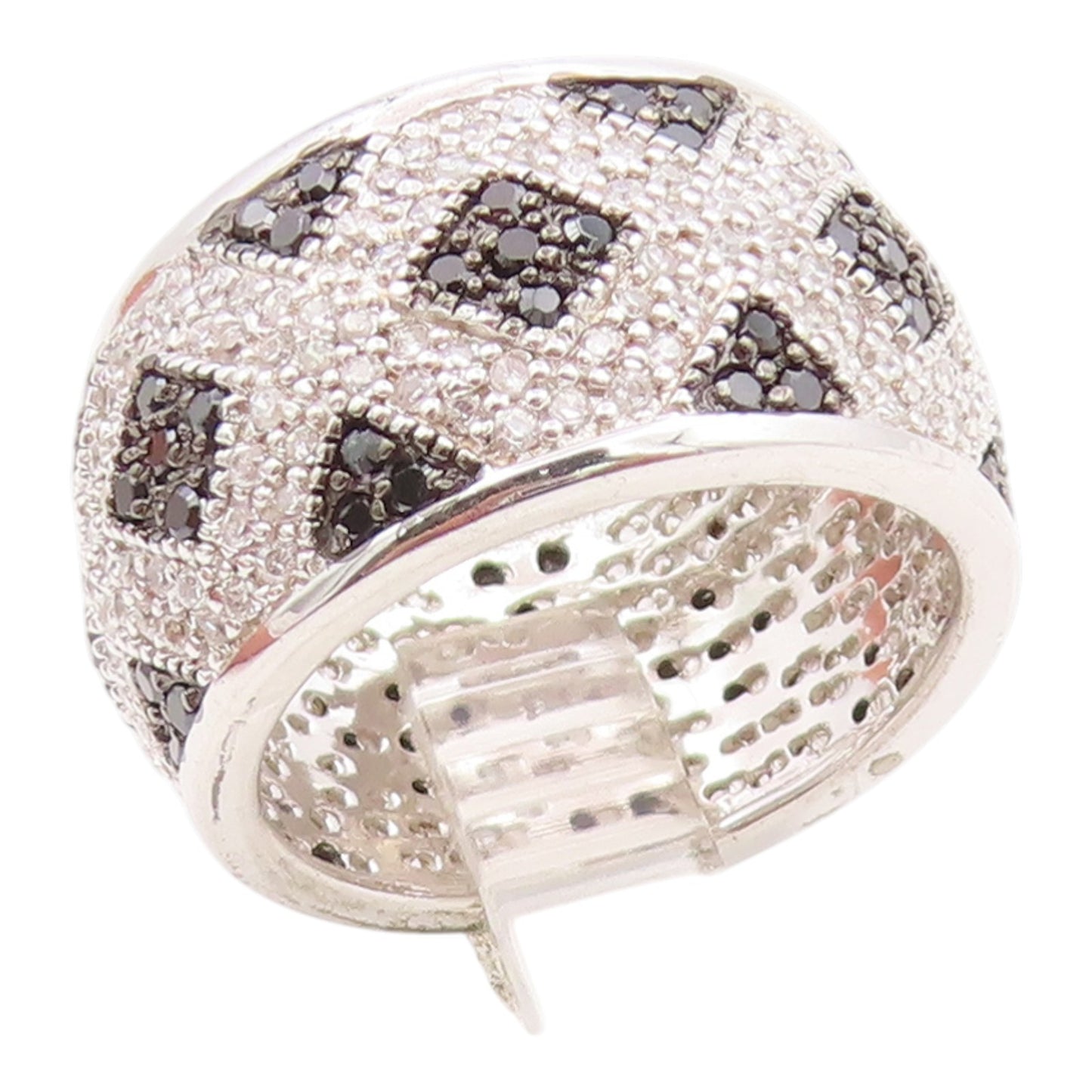 925 Sterling Silver Vintage Ring Spinel & CZ Geometric Pattern Band Sz 7 RG35664