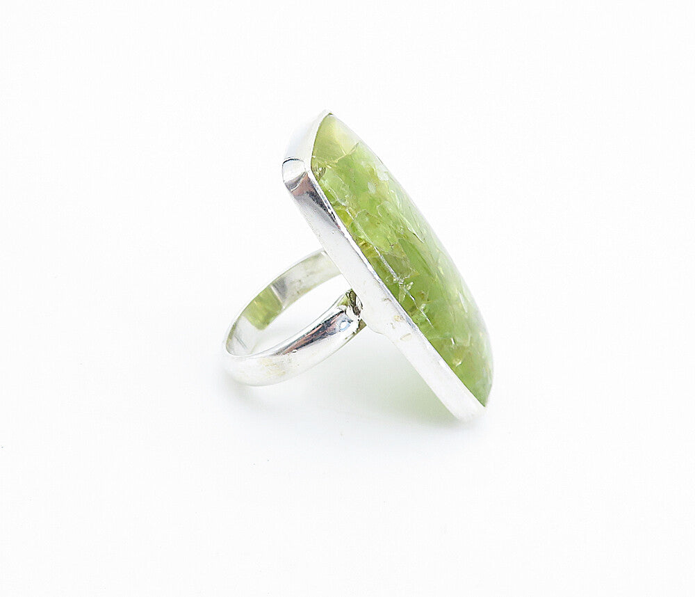 925 Sterling Silver  Peridot Cluster Square Shiny Cocktail Ring Sz 8  RG7761