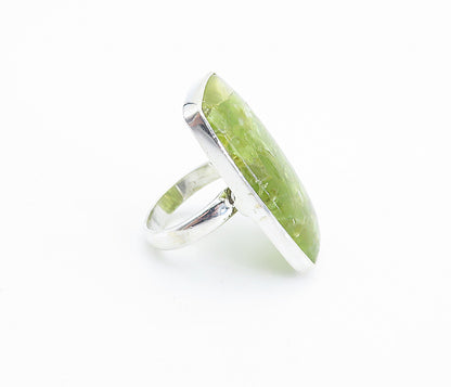 925 Sterling Silver  Peridot Cluster Square Shiny Cocktail Ring Sz 8  RG7761