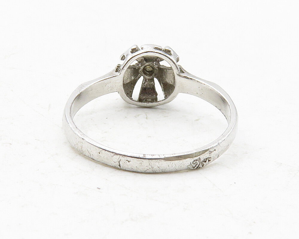 925 Sterling Silver  Petite White Topaz Floral Dome Band Ring Sz 6  RG12580