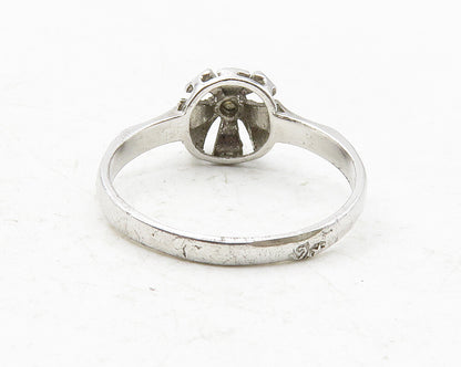 925 Sterling Silver  Petite White Topaz Floral Dome Band Ring Sz 6  RG12580
