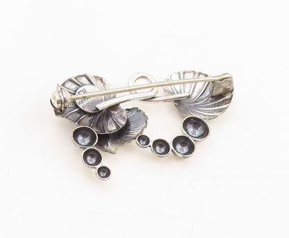 925 Sterling Silver Vintage Brooch DENMARK Botanical Floral Leaf Pin  BP12007
