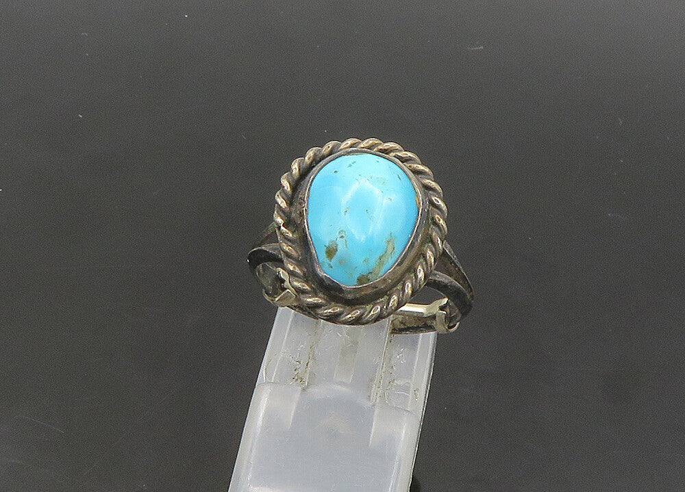 NAVAJO 925 Silver  Vintage Turquoise Oxidized Cocktail Ring Sz 6  RG21883