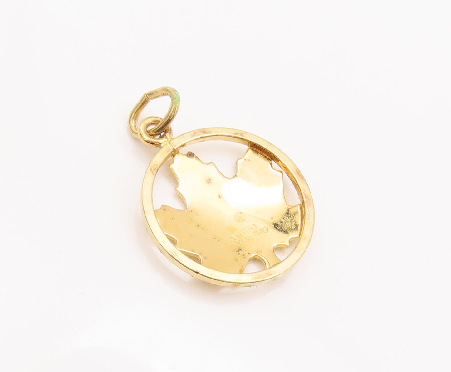 925 Sterling Silver Vintage Pendant Gold Plated Framed Cutout Maple Leaf PT22698